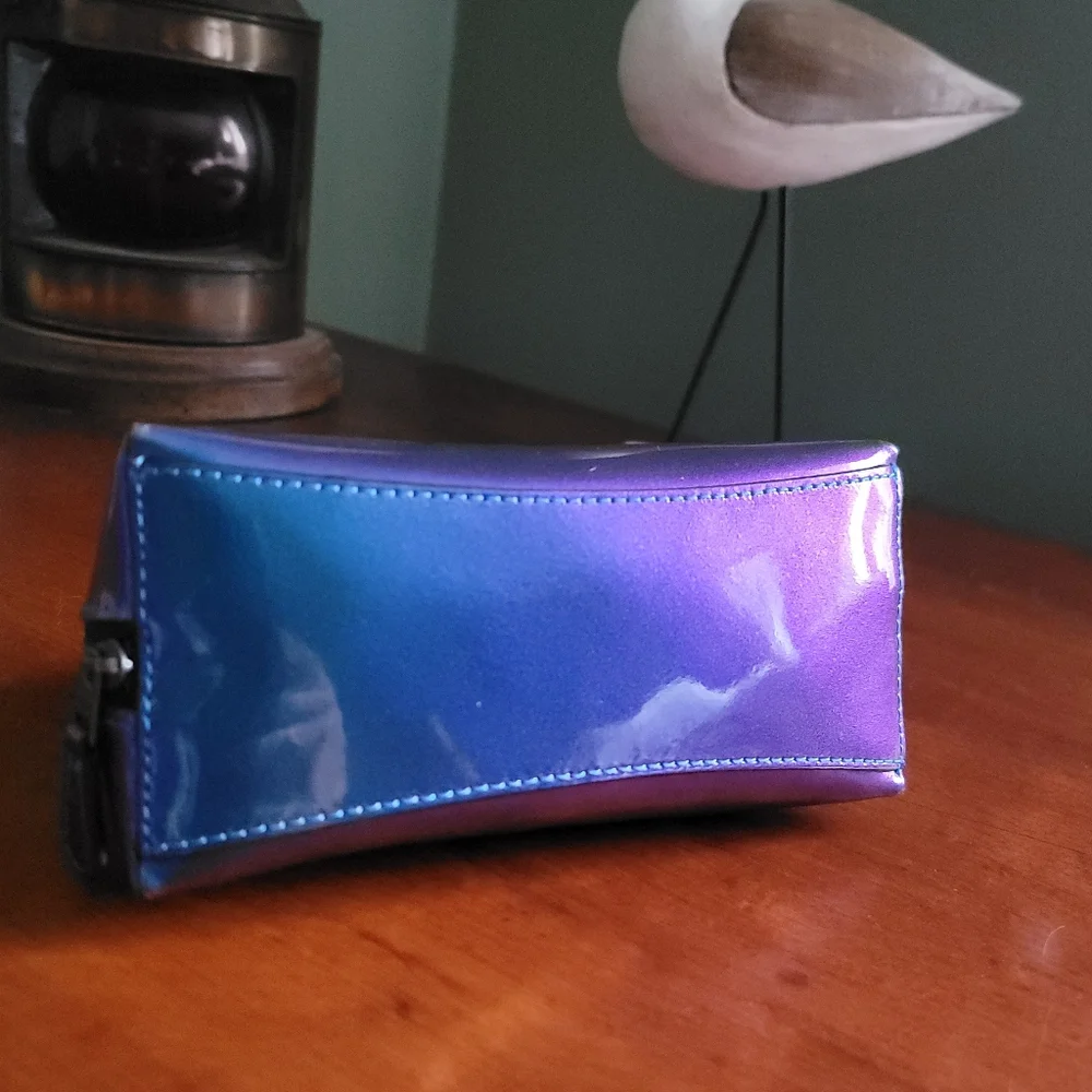 Coach F29412 Holographic Blue Purple Patent Leather Cosmetic Pouch Bag